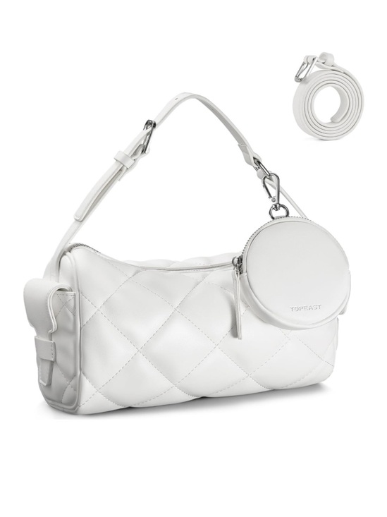 None Handbags - White Quilted Crossbody Bag with Silver Hardware